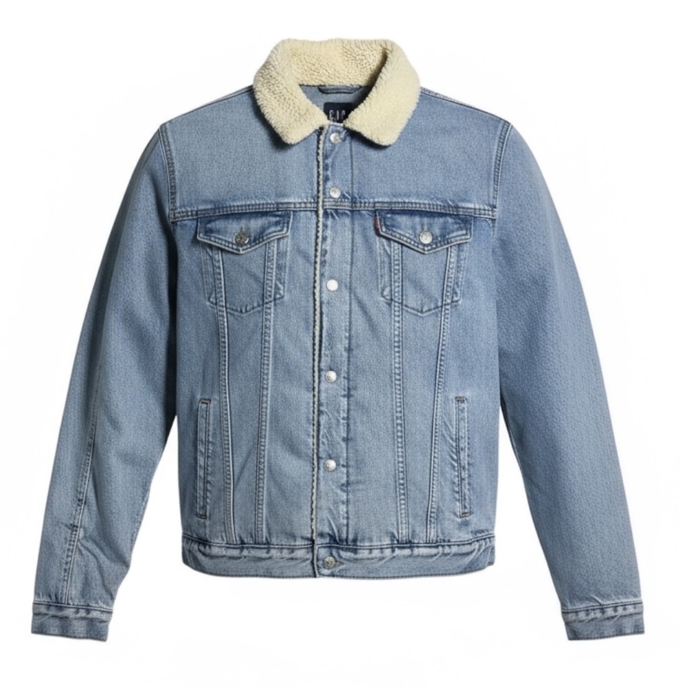 GAP Denim Sherpa Lined Trucker Jacket Light Wash Blue Mens‎ XXL Regular